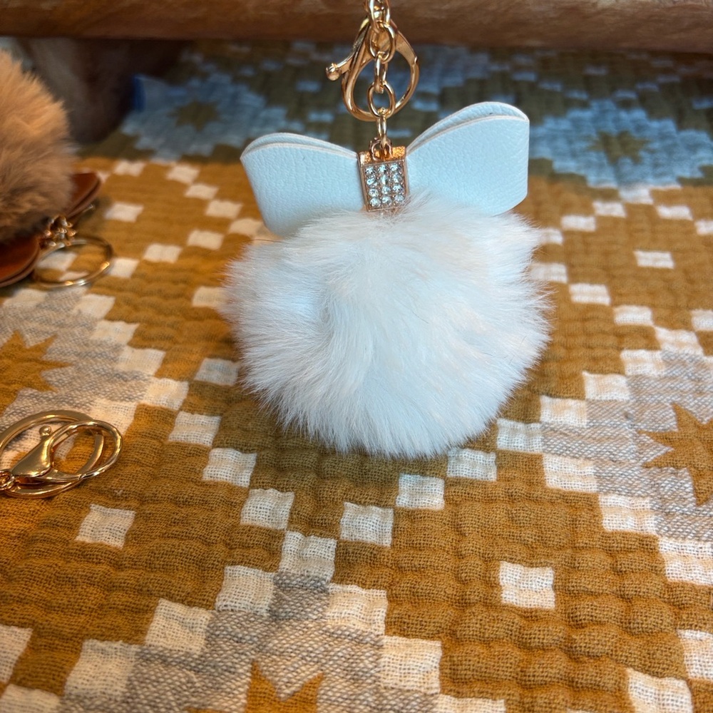 NEW Bag Charm Key Chain Pom Pom w/bling bow You pick color - Picture 13 of 14